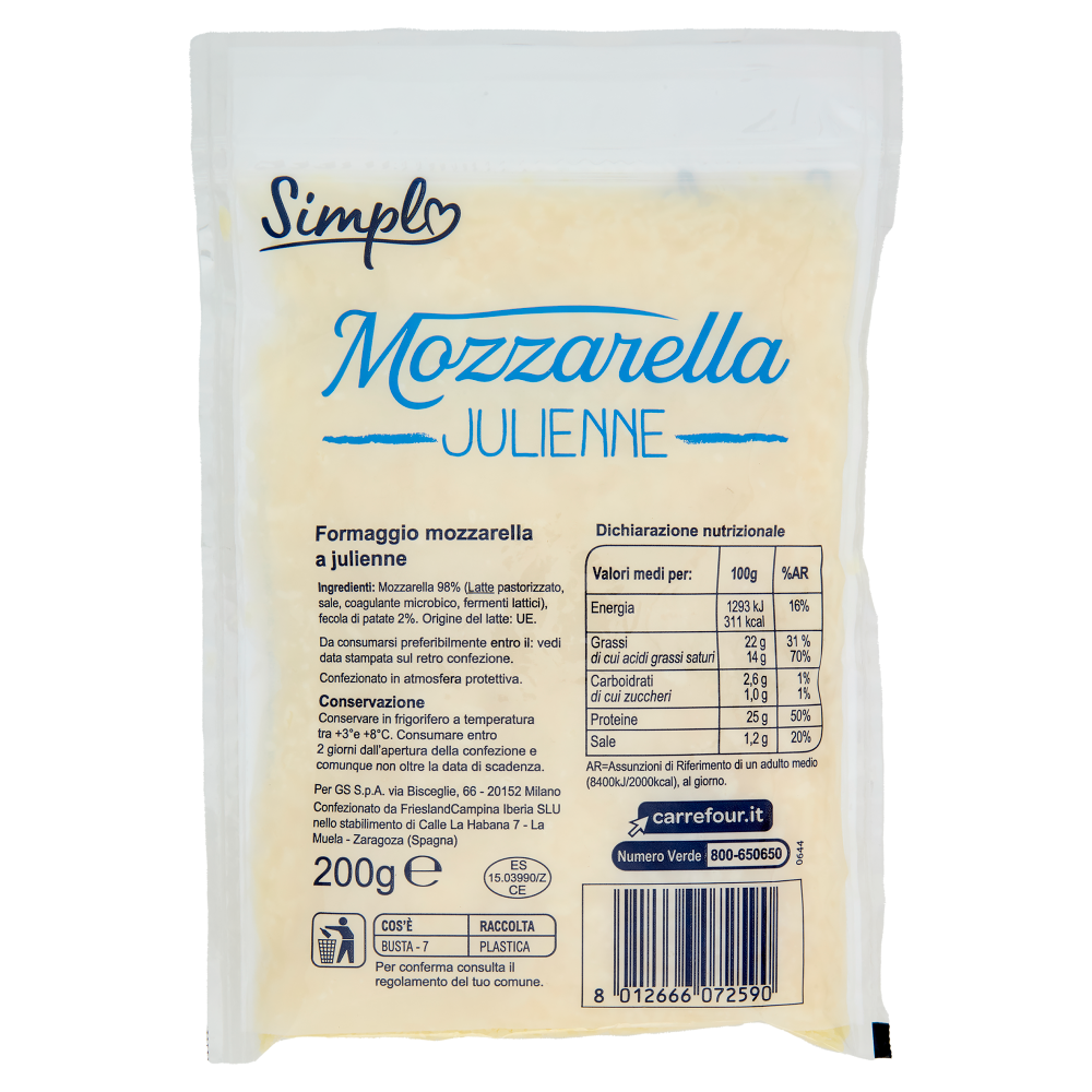 Simpl Mozzarella Julienne 200 g