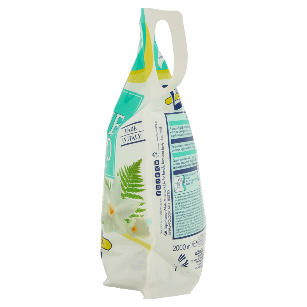 milmil Sapone Liquido Muschio Bianco Ricarica Universale Ecologica 2 Litri