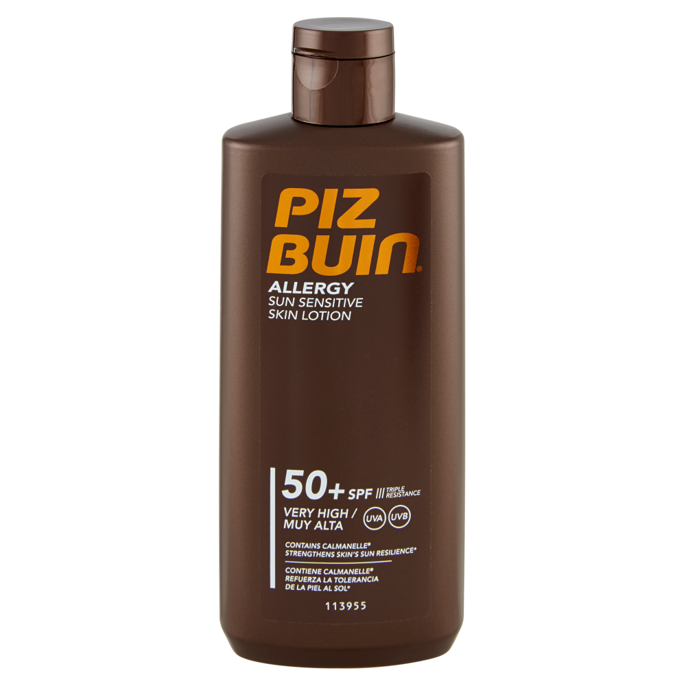Piz Buin Lozione Solare, Pelle Sensibile, Allergy, 50+ SPF, Protezione Molto Alta, 200ml