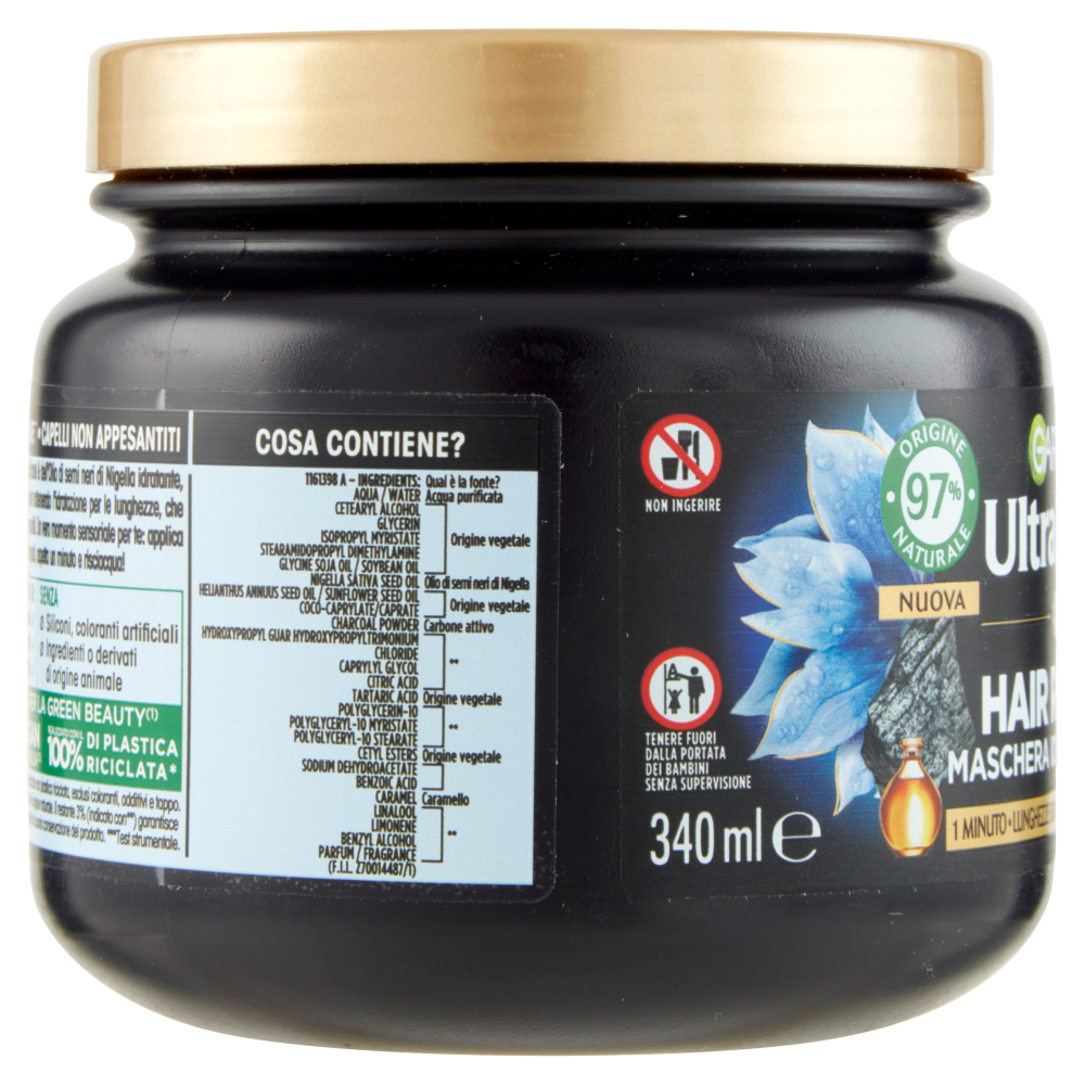 Garnier Ultra Dolce Hair Remedy Maschera per Capelli Idratante 72H Carbone Magnetico, 340 ml