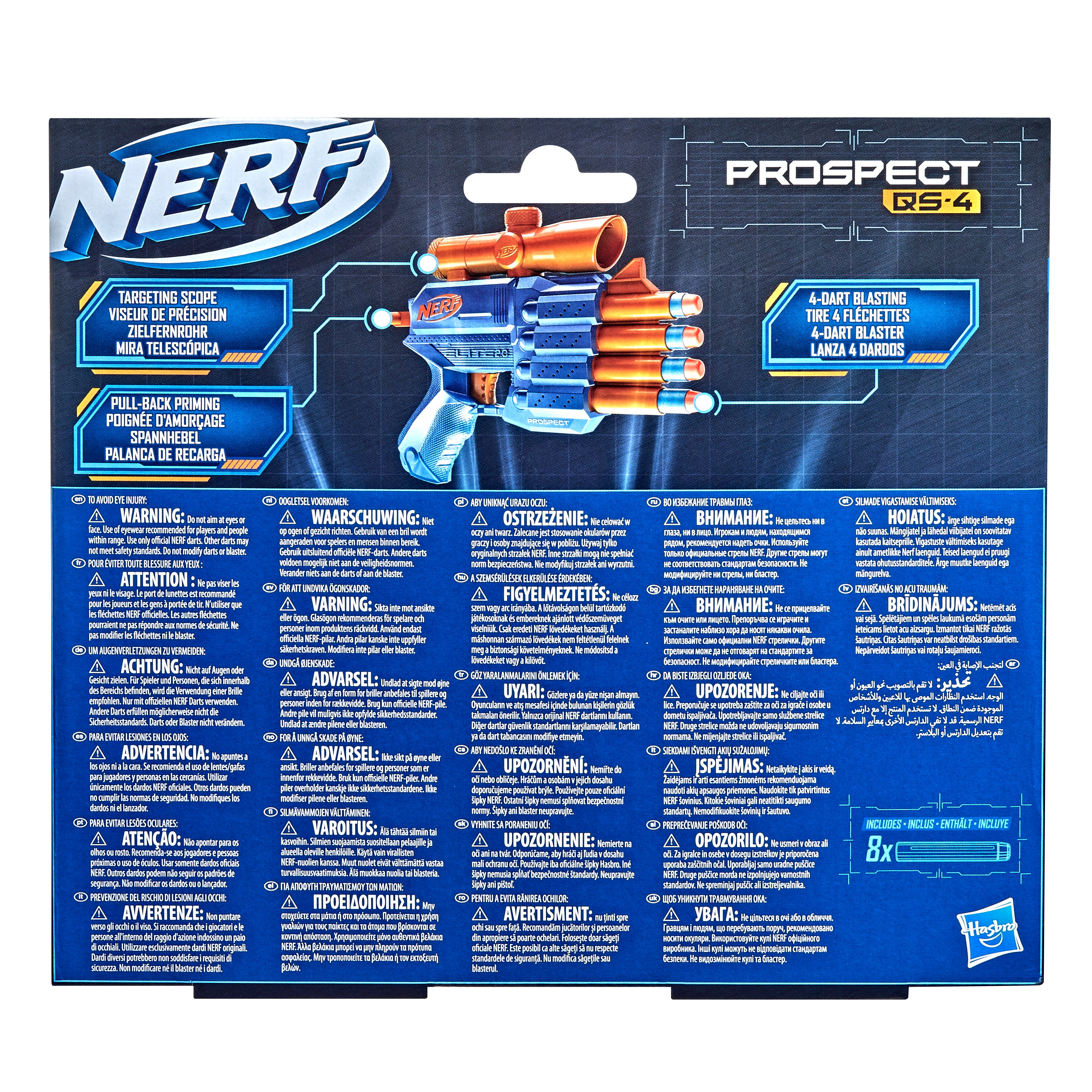Nerf Elite 2.0 Prospect QS-4, blaster con 8 dardi originali Elite, pu&ograve; contenere fino a 4 dardi, mirino telescopico fisso