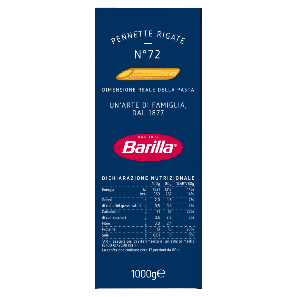 Barilla Pasta Pennette Rigate n.72 1Kg