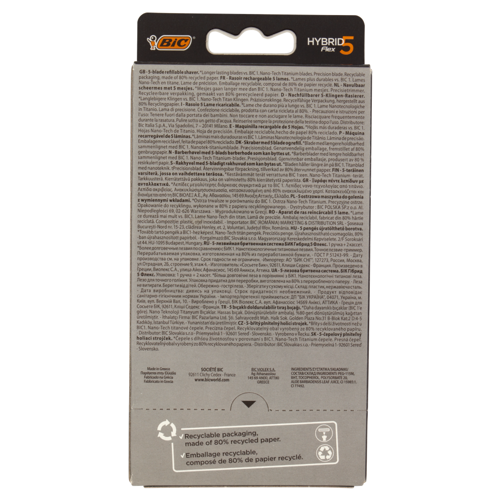 Bic Hybrid Flex 5 Rasoio 5 Lame Manico + Ricariche 2 pz