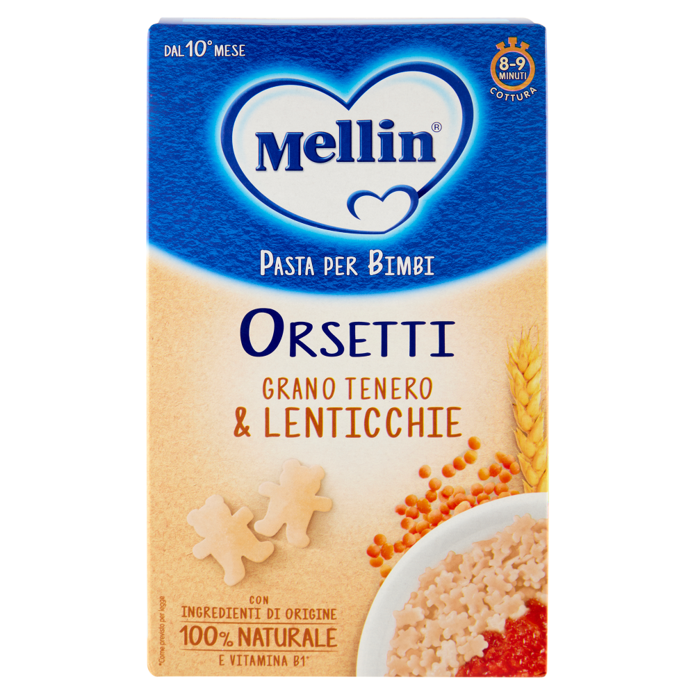 MELLIN Orsetti con Farina di Grano Tenero e Lenticchie, Pasta per Bimbi, dal 10&deg; mese, 280g