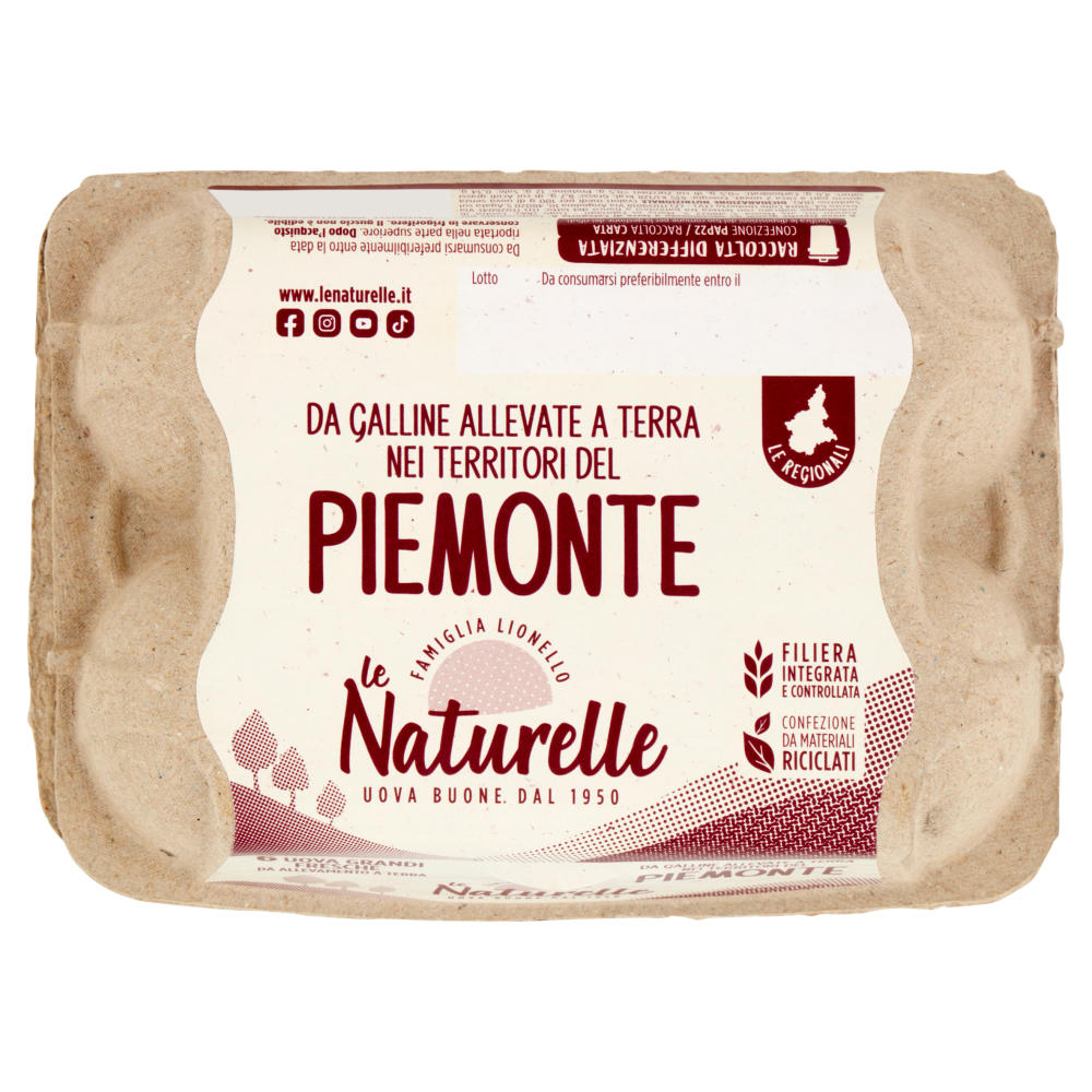 le Naturelle Le Regionali Piemonte 6 Uova Grandi Fresche da Allevamento a Terra