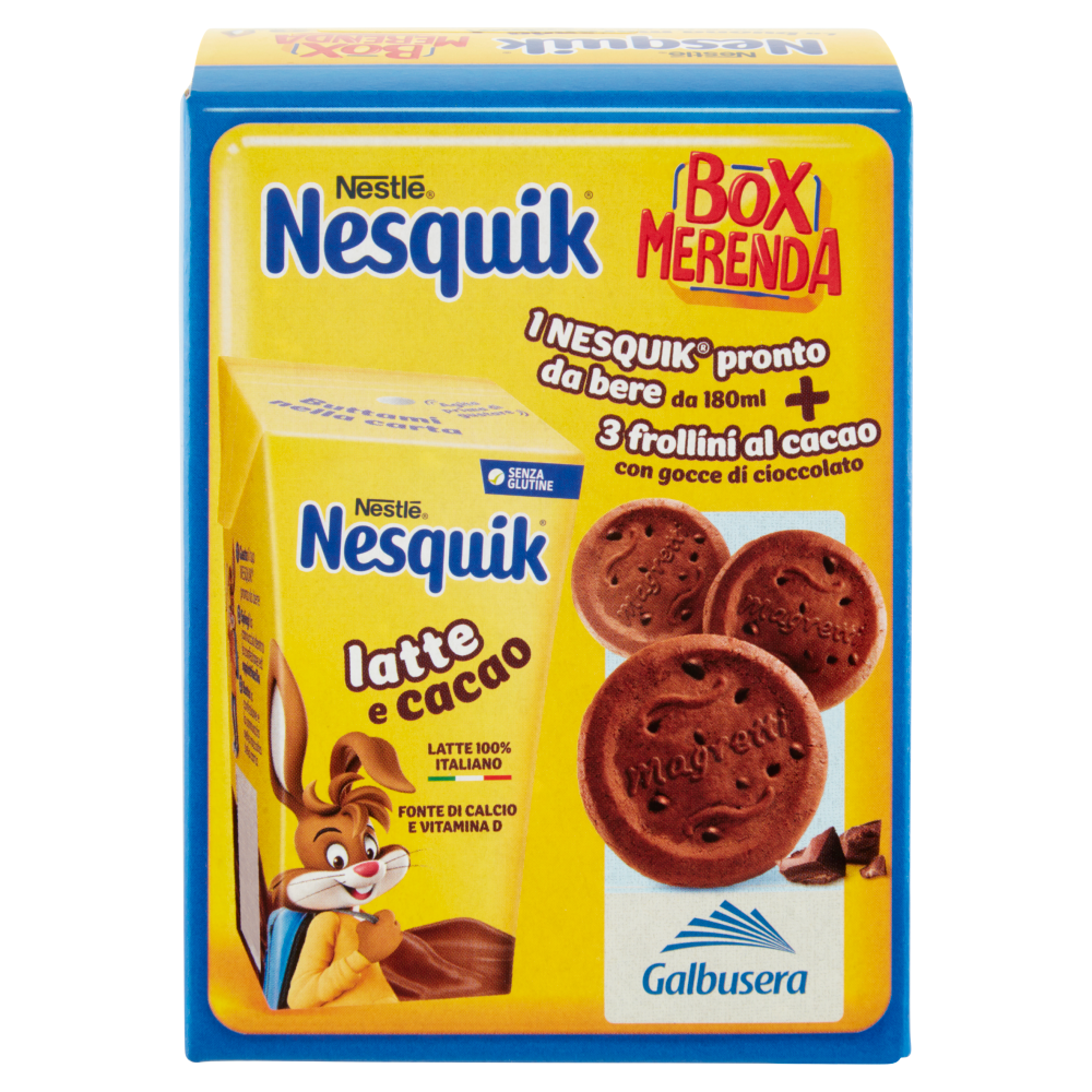 NESQUIK Box Merenda Nesquik Pronto da Bere con 3 frollini Magretti Galbusera Confezione 207 g