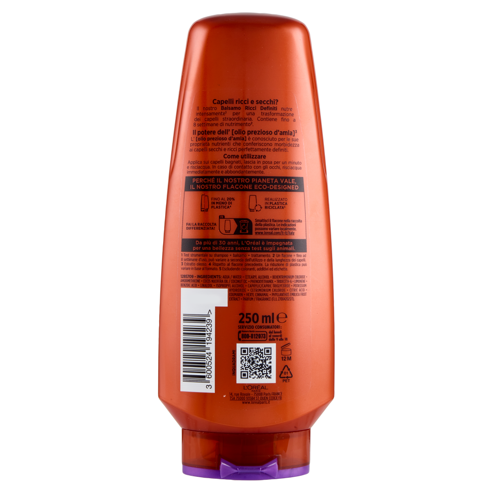 Elvive Olio Straordinario d'Amla Balsamo Ricci Definiti, per Capelli Ricci, Secchi, 250 ml