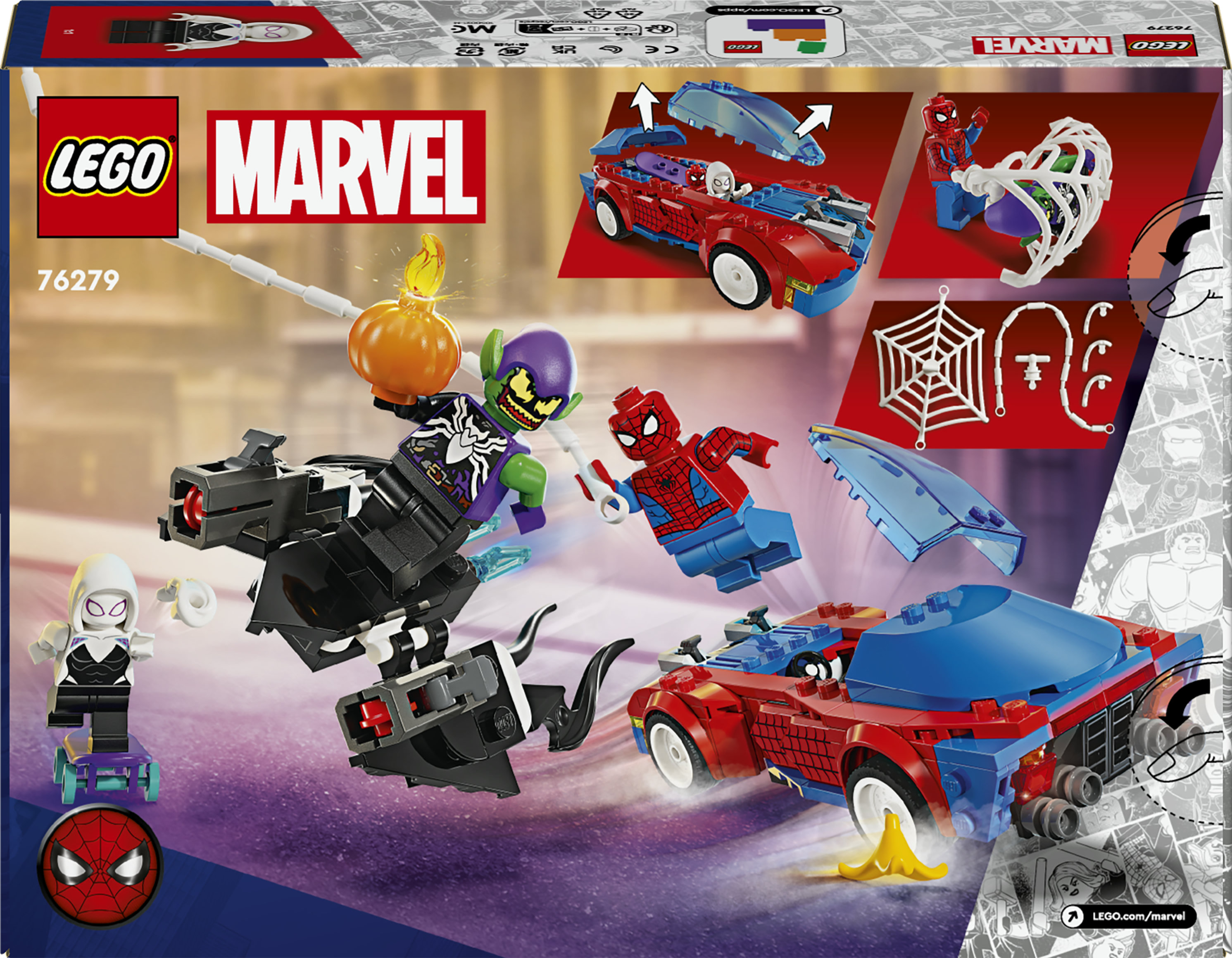 LEGO | Marvel 76279 Auto da Corsa di Spider-Man e Venom Goblin, Gioco per Bambini di 7+ Anni, Veicoli Giocattolo dei Supereroi