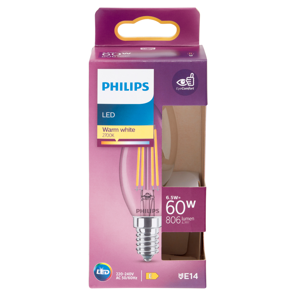 Philips Led candela filamento 60W E14 2700K