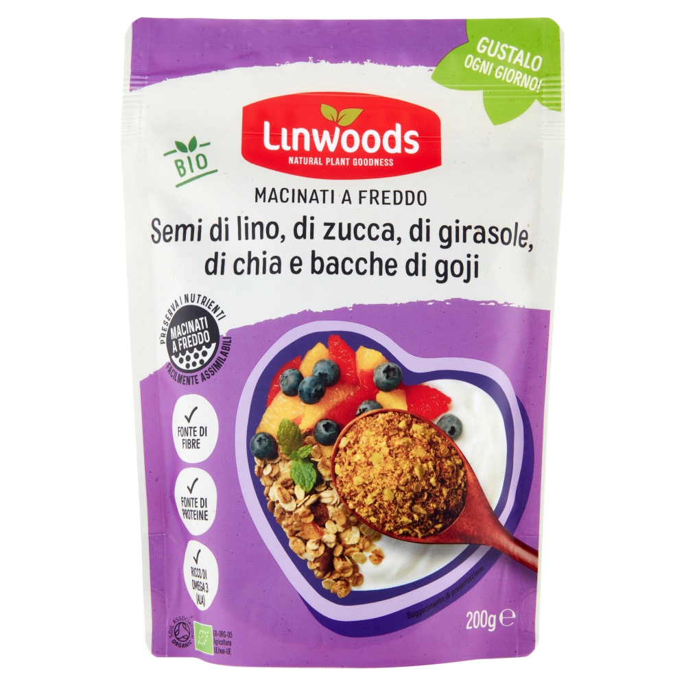 Linwoods Semi di lino, di zucca, di girasole, di chia e bacche di goji Macinati a Freddo Bio 200 g