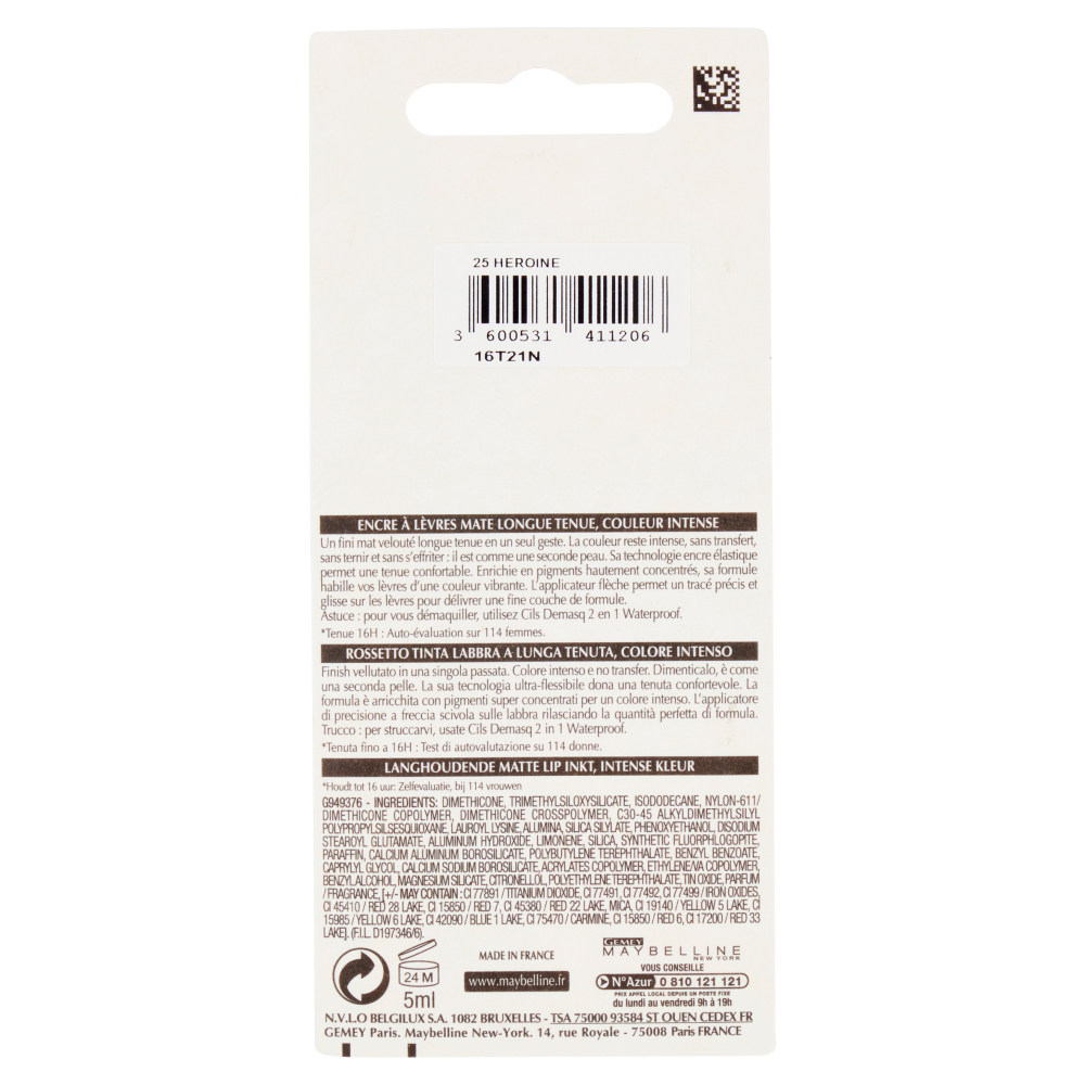 Maybelline New York Tinta Labbra SuperStay Matte Ink, Rossetto Matte a Lunga Tenuta, 25 Heroine