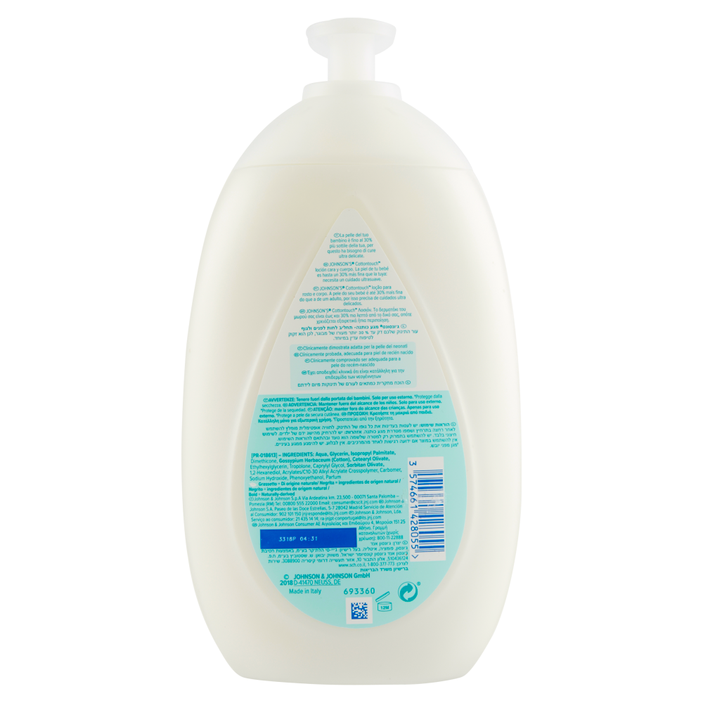 Johnson's Baby Crema Liquida Viso E Corpo Cottontouch, Per La Pelle Delicata Del Neonato, 500ml