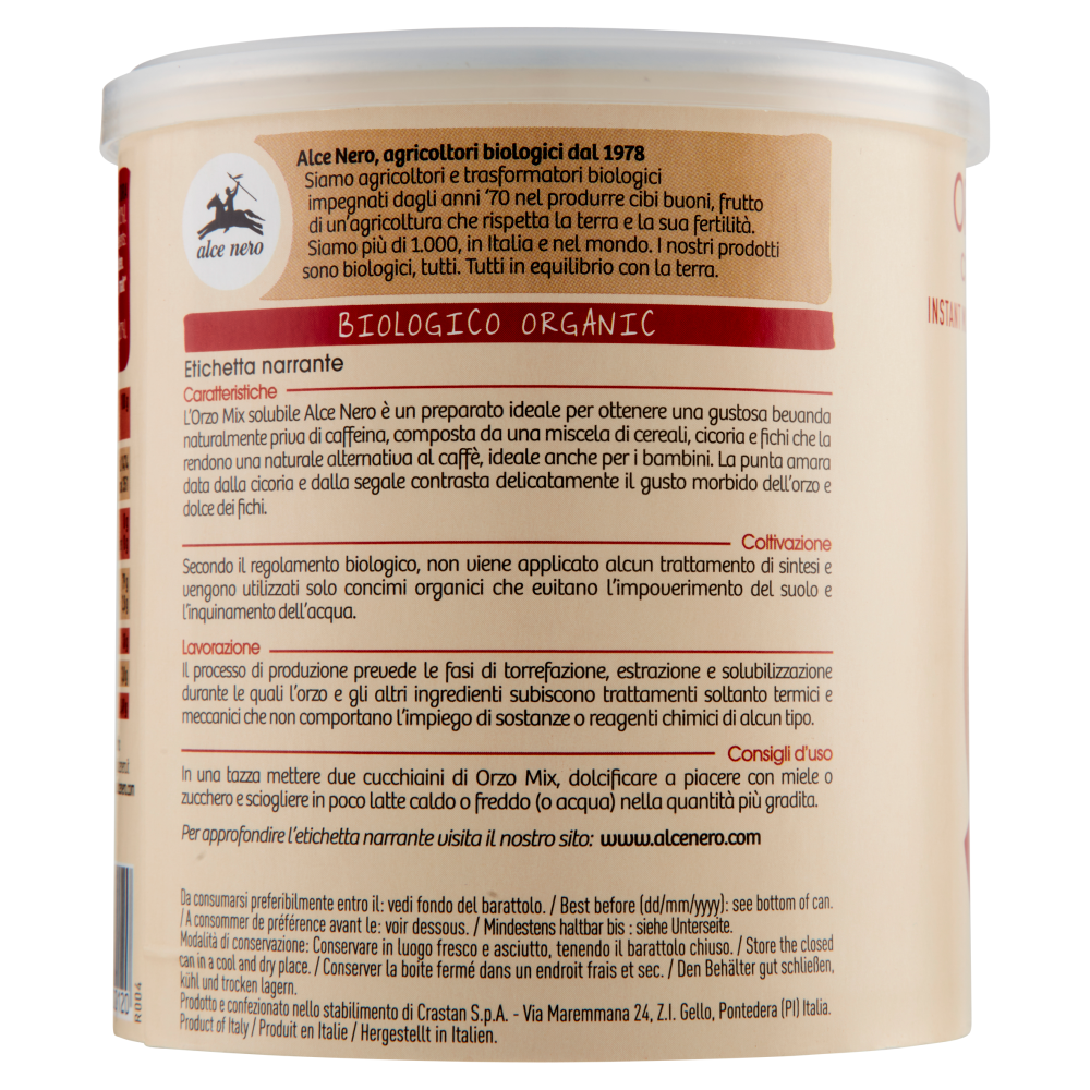 alce nero Orzo Mix Solubile con Cereali, Cicoria e Fichi 125 g