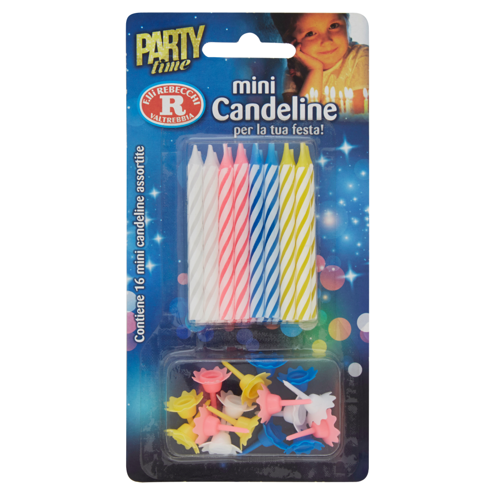 F.lli Rebecchi Valtrebbia Party time mini Candeline assortite con supporto 16 pz