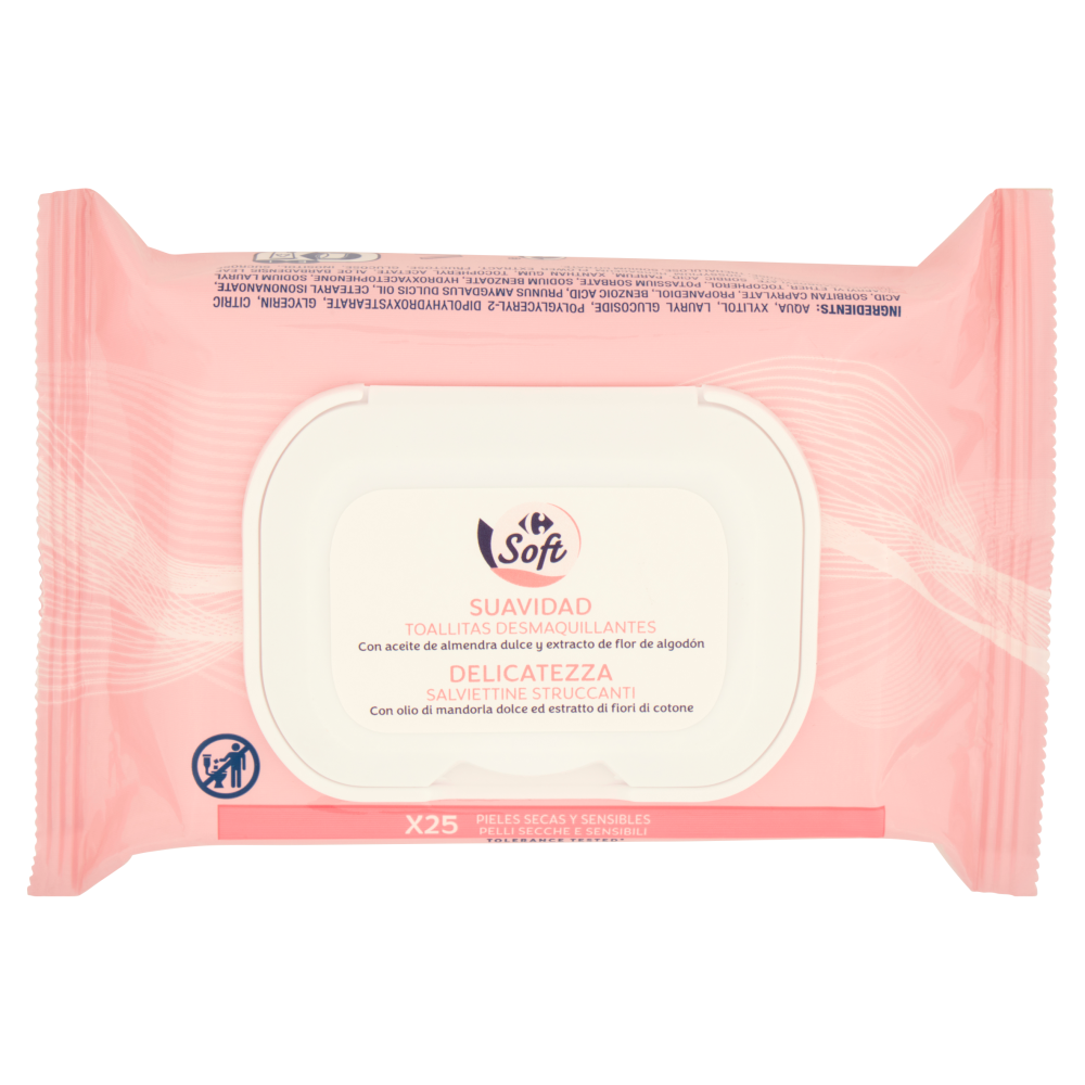 Carrefour Soft Delicatezza Salviettine Truccanti Pelli Secche e Sensibili 25 pz