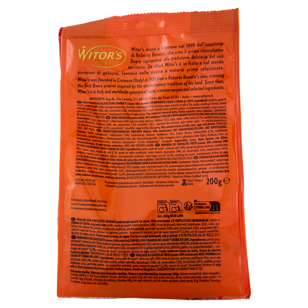 Witor's Noir Caffè Cioccolato Fondente con Crema al Caffè 200 g