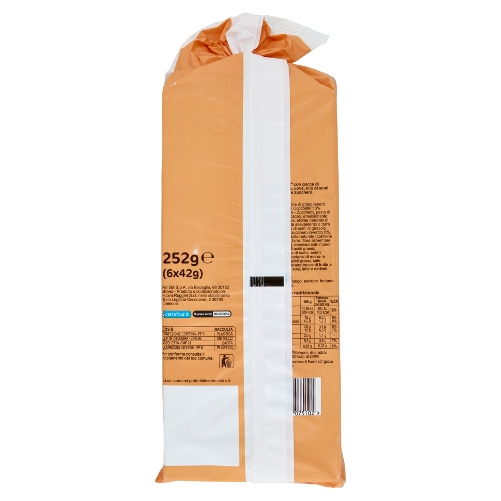 Carrefour Sensation Panini con Gocce di cioccolato 6 x 42 g