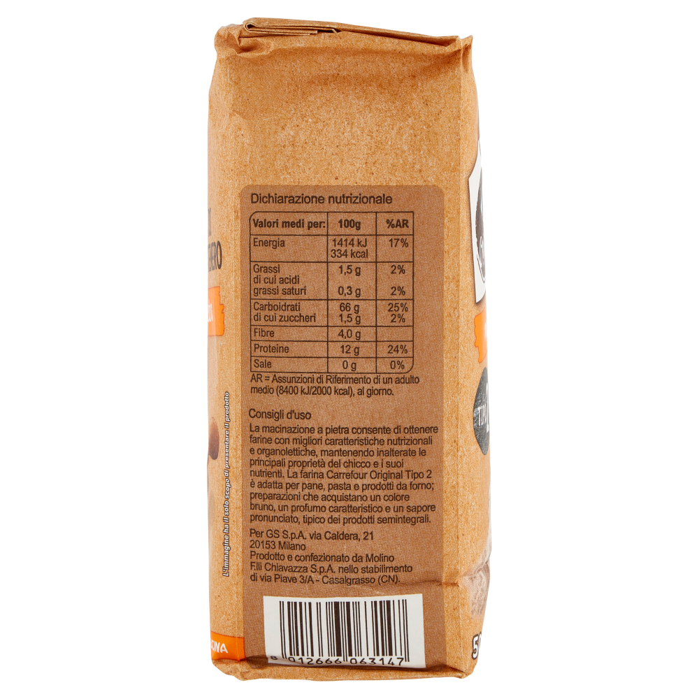 Carrefour Original Farina di Grano Tenero Tipo 2 macinata a pietra 500 g