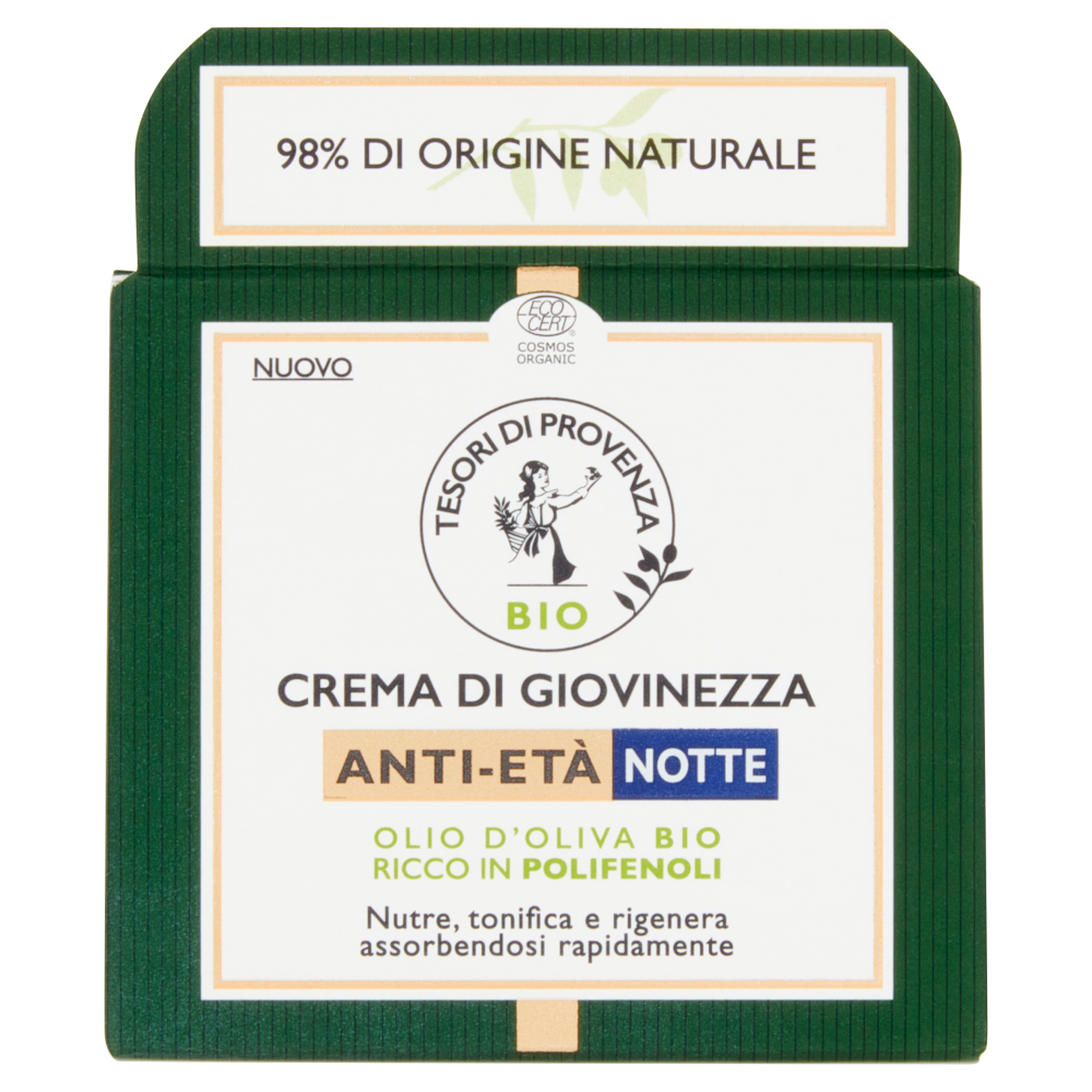 Tesori di Provenza Crema Viso Anti-età Notte, con Olio d'Oliva Bio, Ricco in Polifenoli, 50 ml