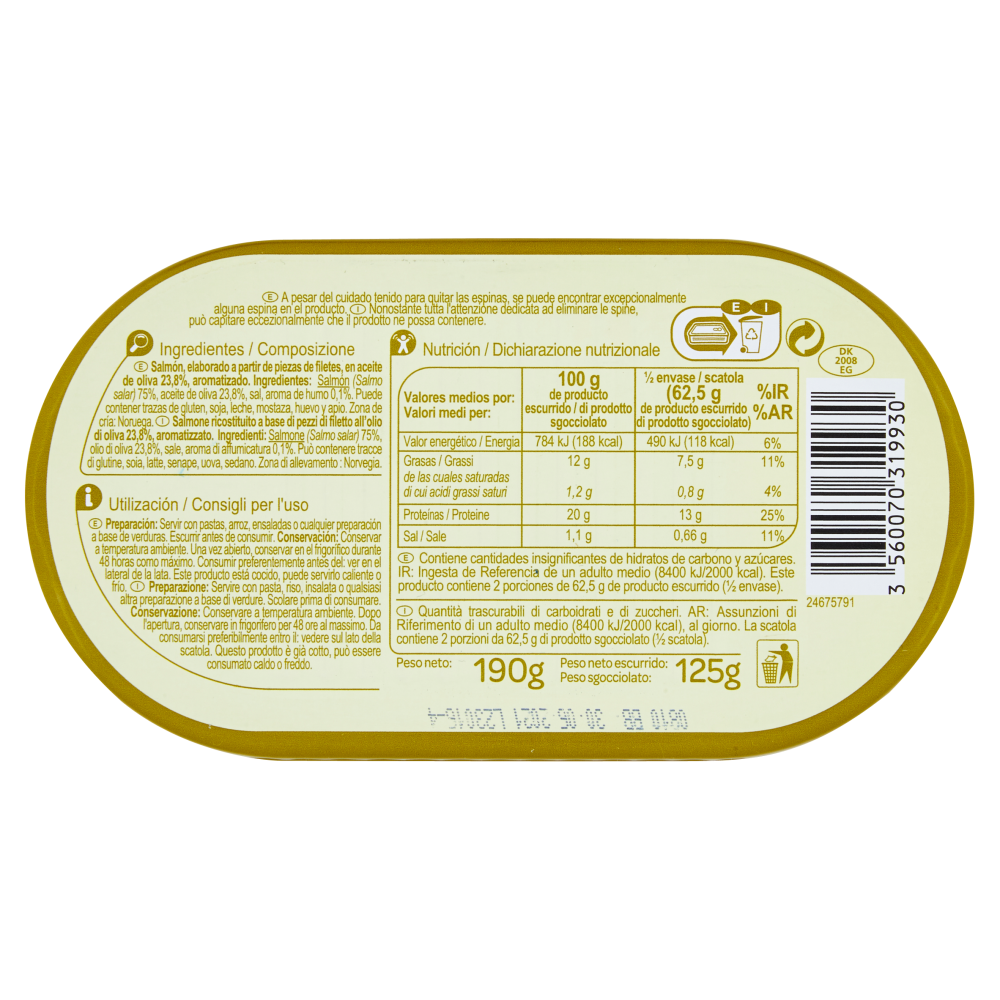 Carrefour Salmone all'Olio di Oliva 23,8% al Gusto Affumicato 190 g