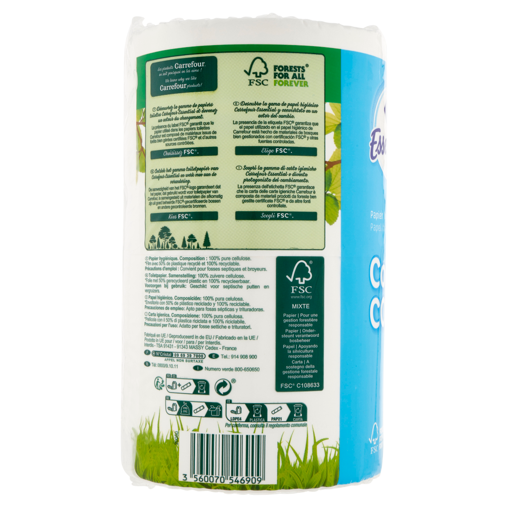 Carrefour Essential Carta igienica Confort Compact 2 Veli 4 pz