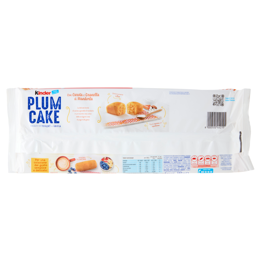 Kinder Plumcake con Carota e Granella di Mandorla 6 x 32 g