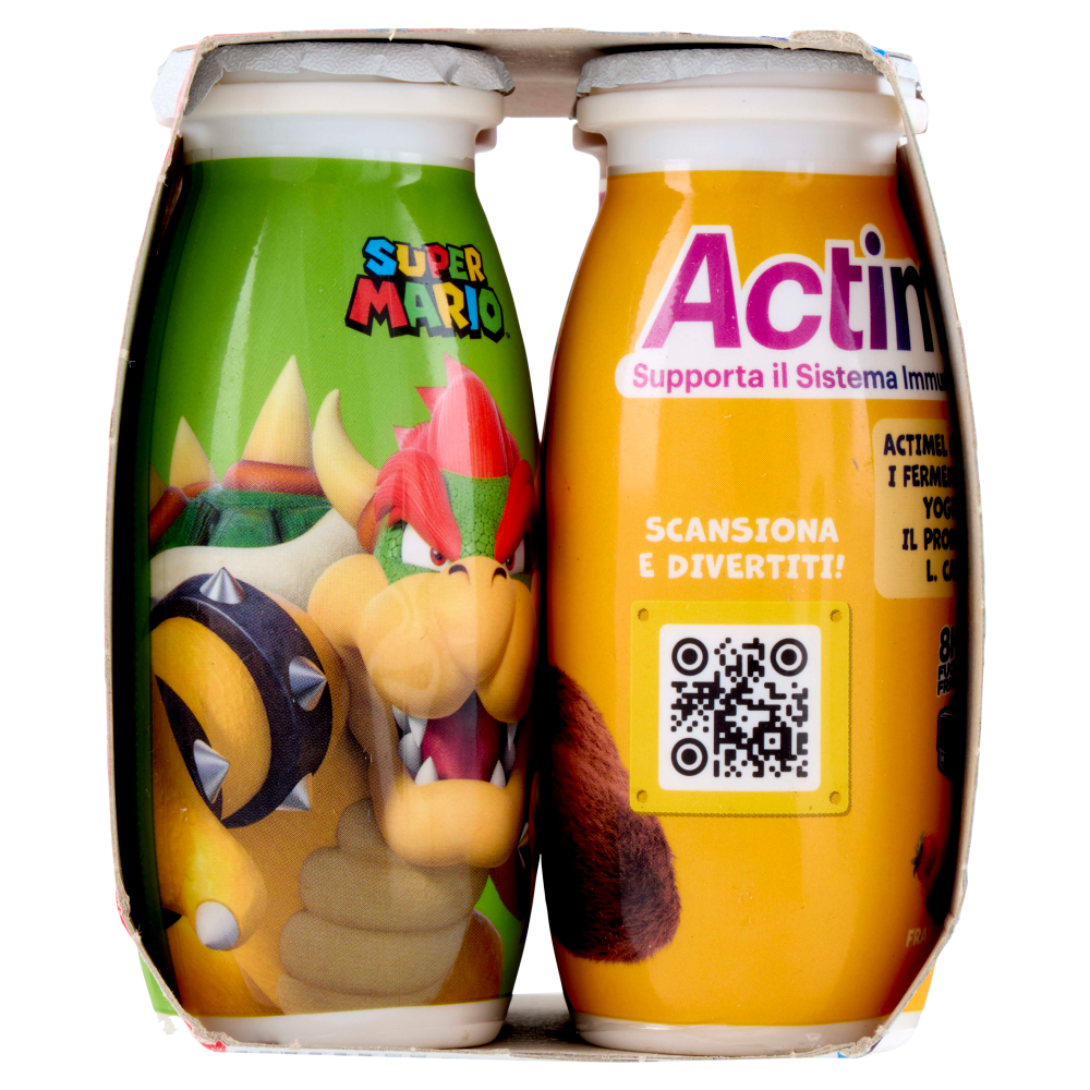 ACTIMEL SuperMario, Yogurt da Bere con Vit B6 e D per il Sistema Immunitario, gusto fragola, 4X100G