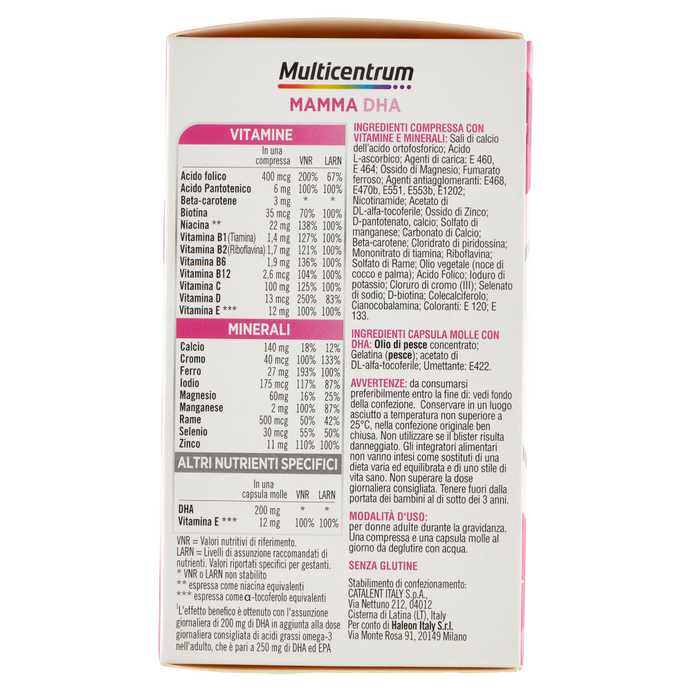 Multicentrum Mamma DHA Integratore completo con Acido Folico Donne in Gravidanza 30+30 compresse 52g