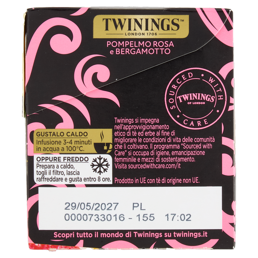 Twinings Pompelmo Rosa e Bergamotto Tè Nero aromatizzato 25 filtri The 50 g