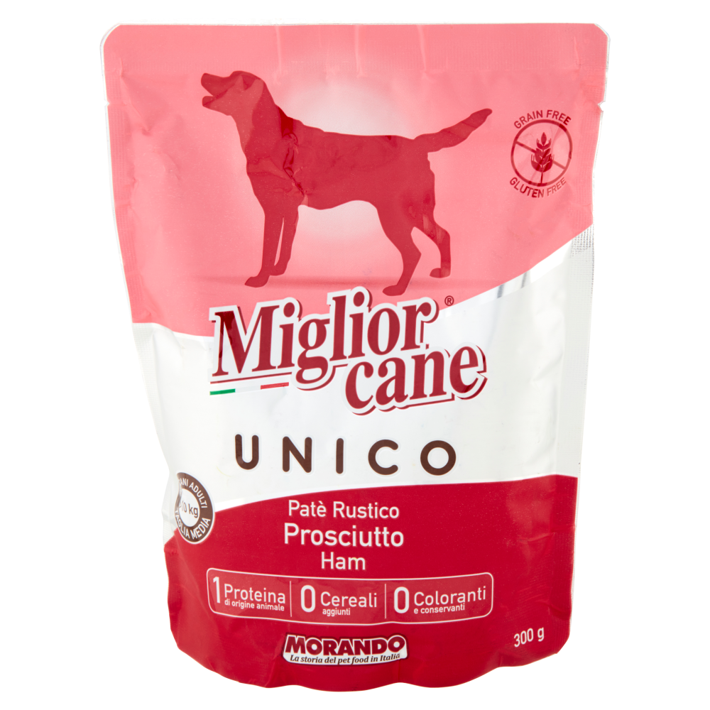 Migliorcane Unico Patè Rustico Prosciutto per Cani Adulti >10 kg Taglia Media 300 g