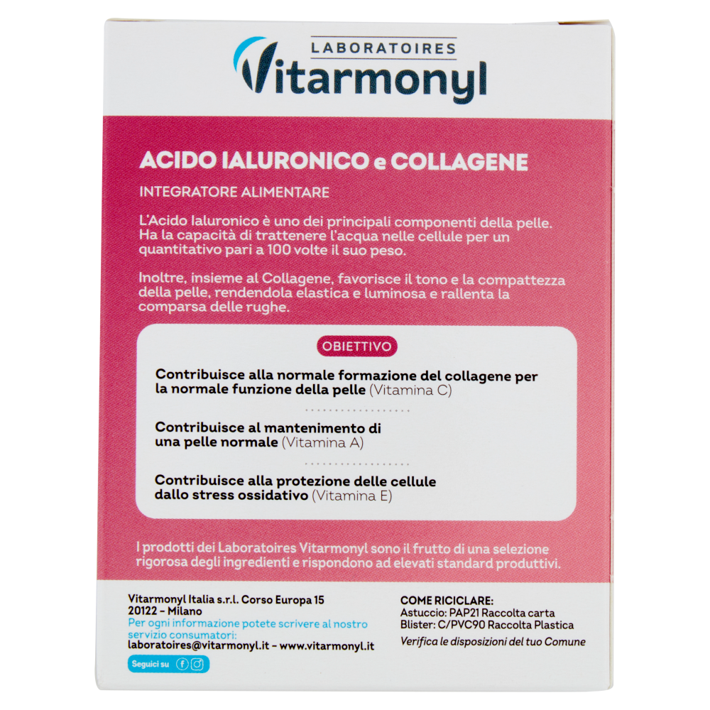 Laboratoires Vitarmonyl Acido Ialuronico e Collagene Anti Age 30 Capsule 13,7 g