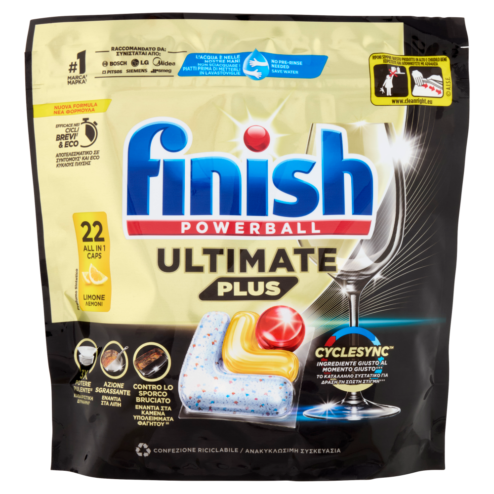 Finish Ultimate Plus Limone pastiglie lavastoviglie 22 lavaggi 268,4 g