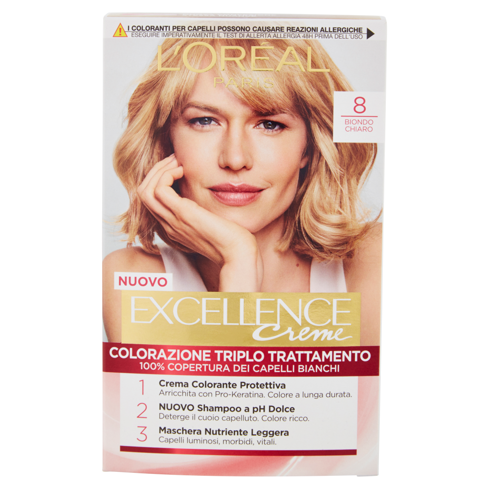 L'Or&eacute;al Paris Excellence, Crema colorante triplo trattamento avanzato, 8 Biondo Chiaro