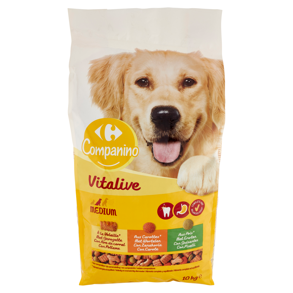 Carrefour Companino Vitalive Medium con Pollame* con Carote* con Piselli* 10 kg