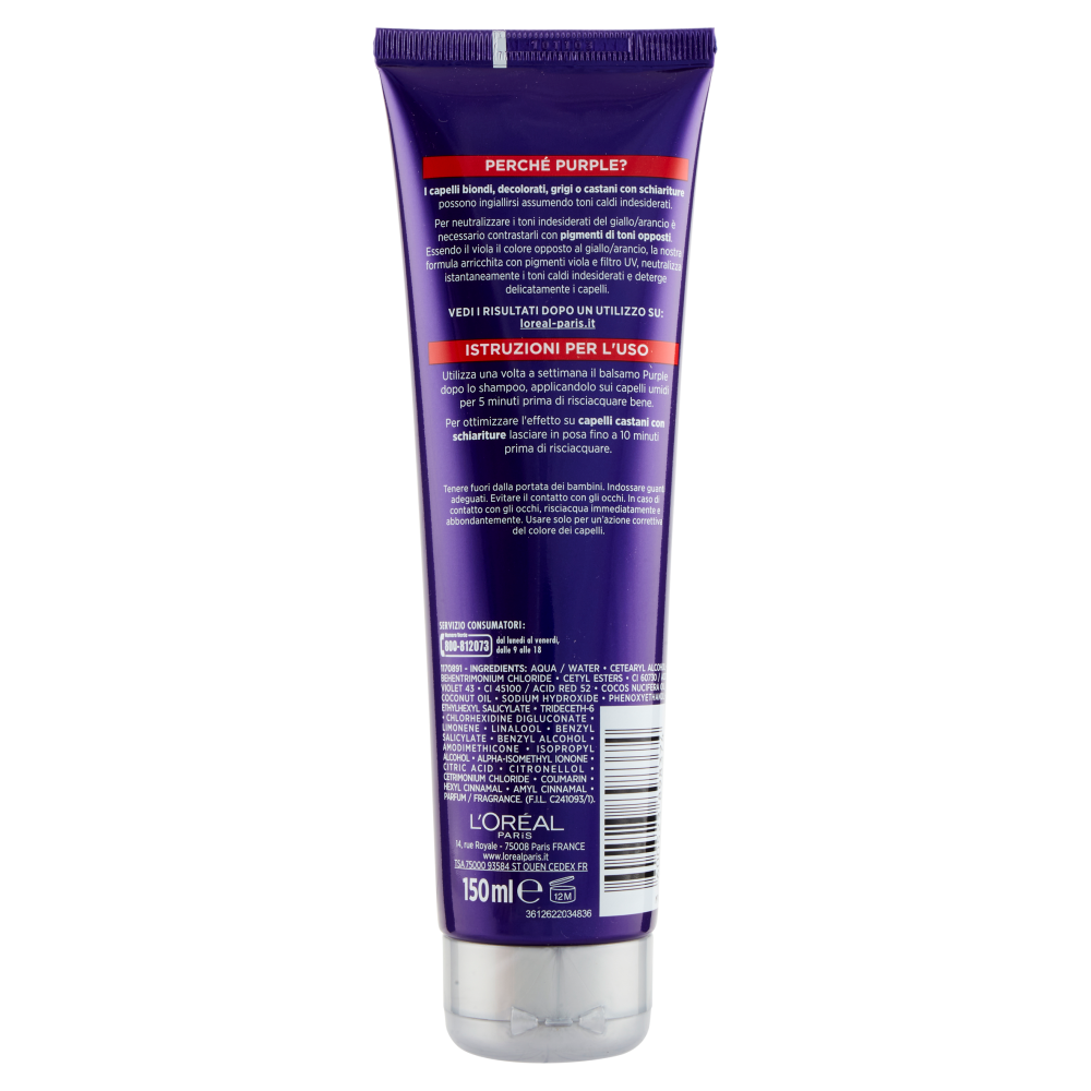 L'Oréal Paris Balsamo antigiallo Color Vive Purple, per capelli schiariti, biondi, grigi, 150 ml