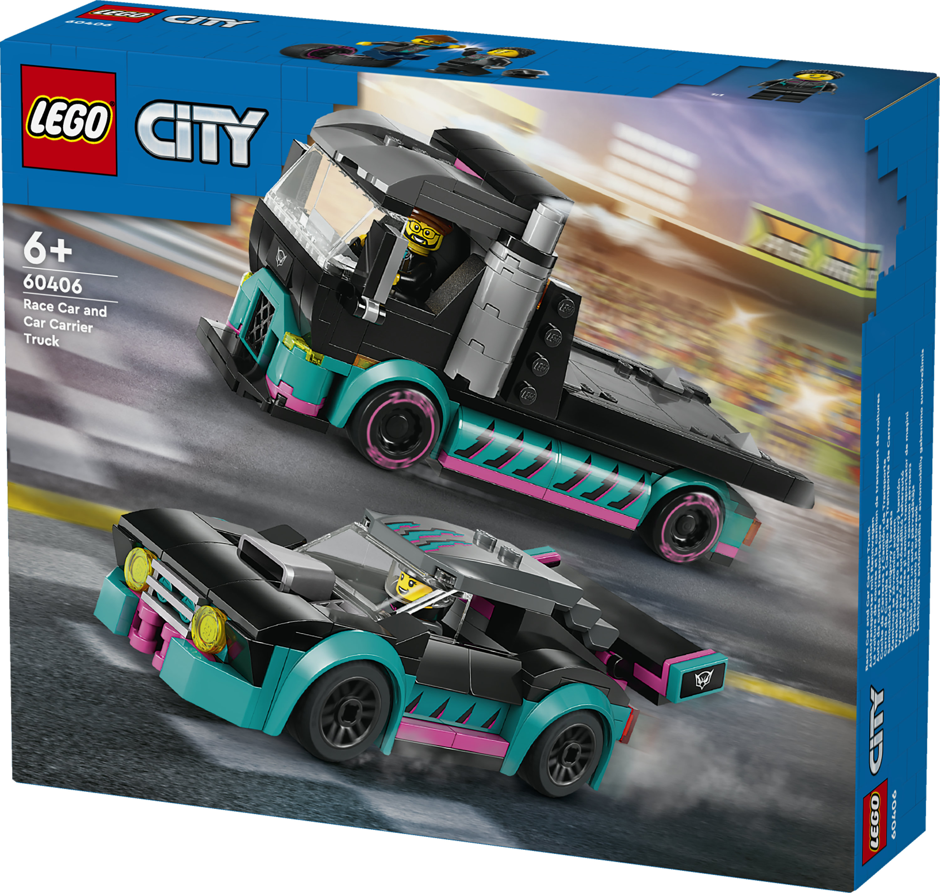 LEGO City 60406 Auto da Corsa e Trasportatore, Macchina e Camion Giocattolo per Bambini di 6+, Veicolo con Rampa Funzionante