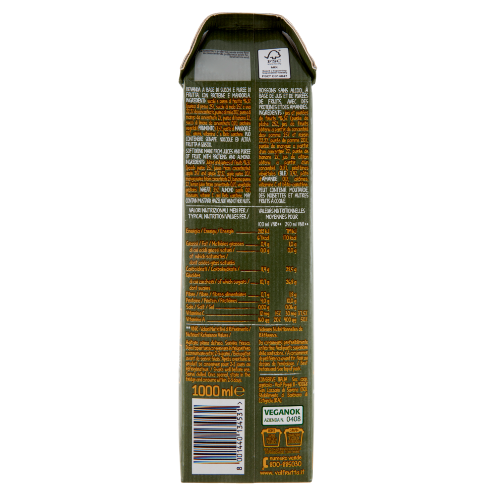 Valfrutta Frullato Proteico Mango Pesca Mandorla 1000 ml
