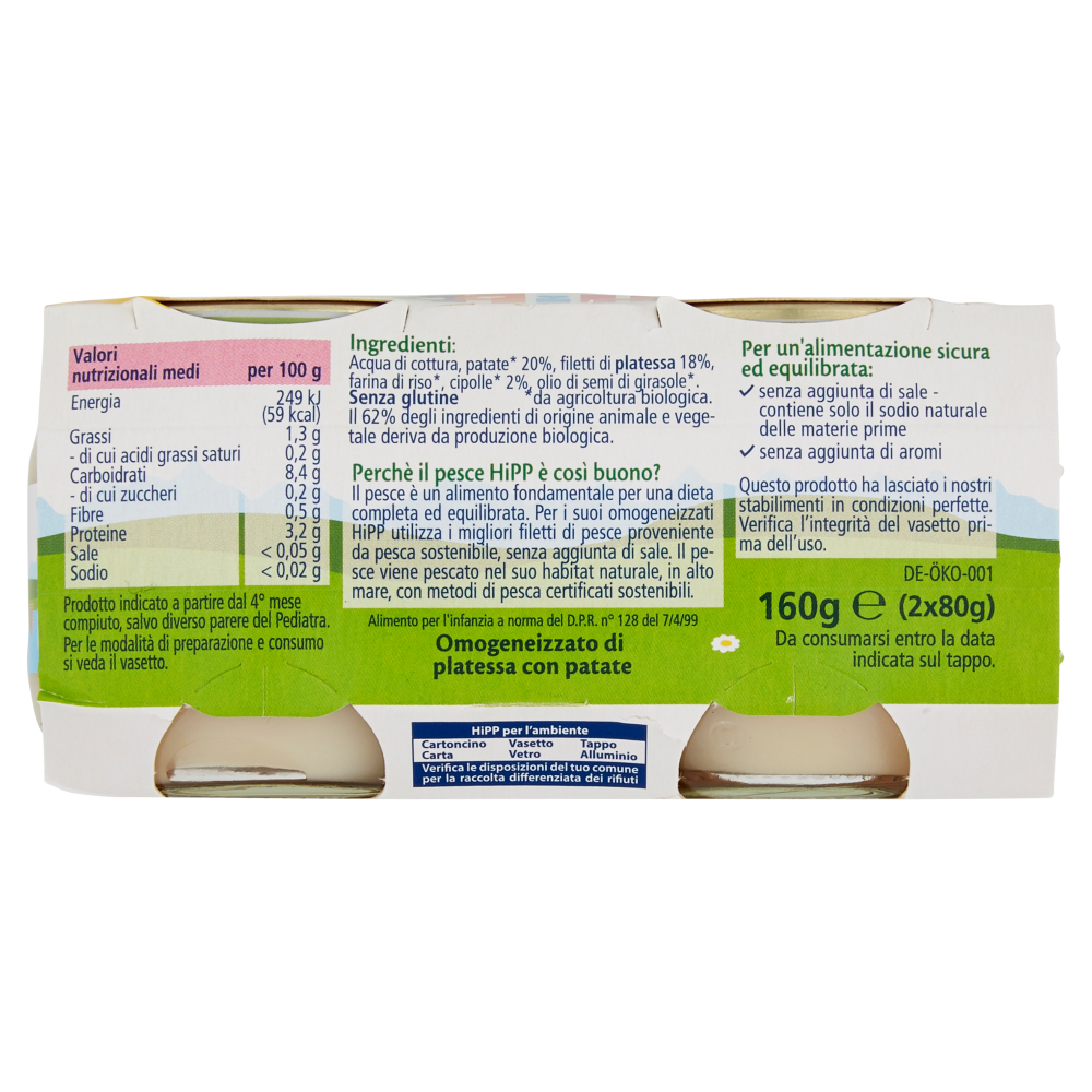 HiPP Platessa con patate Omogeneizzato 2 x 80 g
