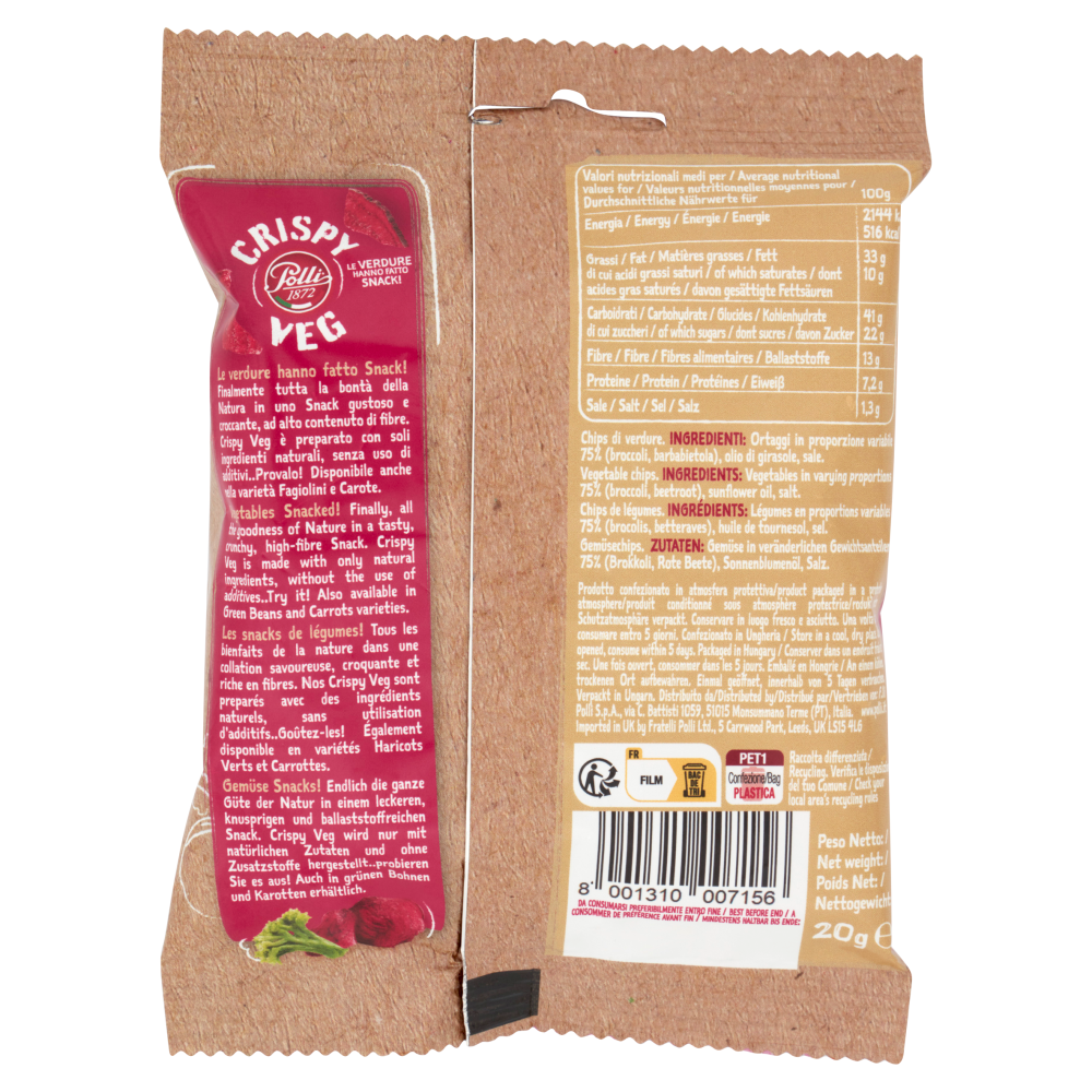 Polli Crispy Veg Broccoli croccanti e chips di Barbabietola 20 g