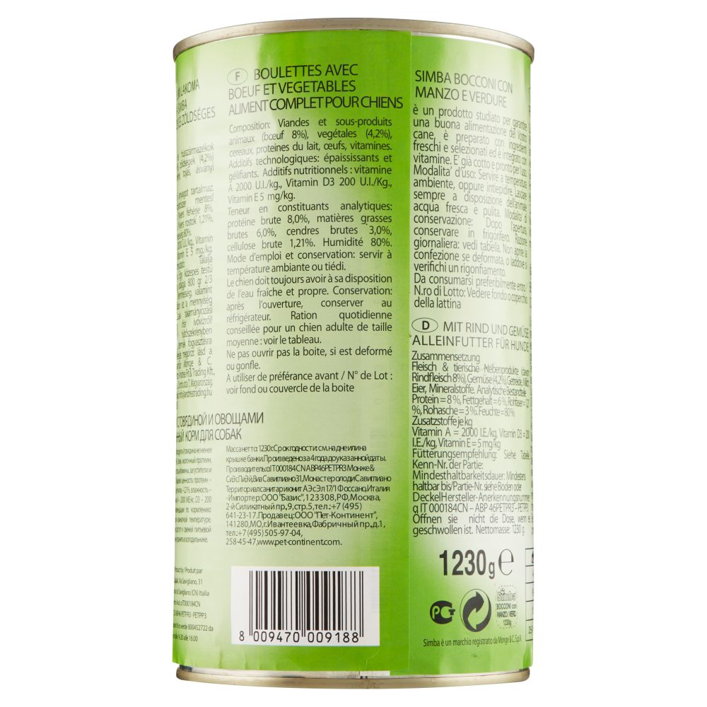 Simba Bocconi con Manzo e Verdure 1230 g