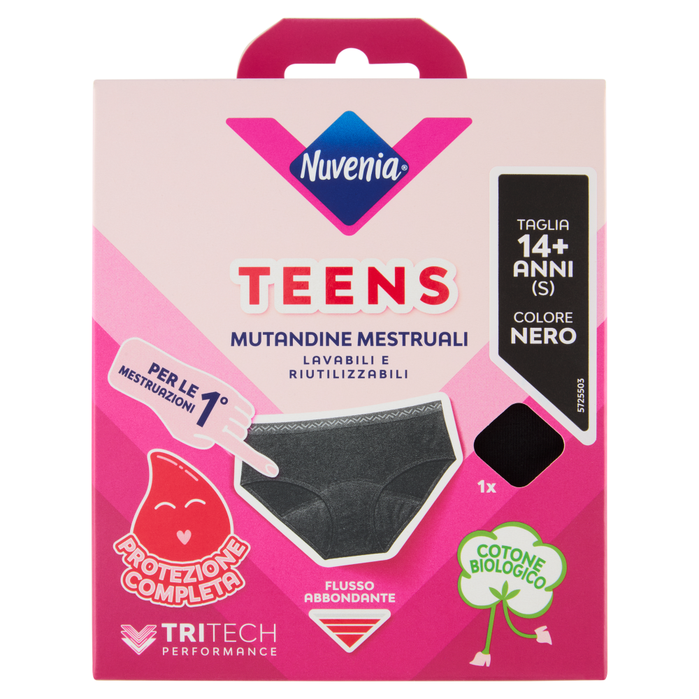 Nuvenia Teens Mutandine Mestruali Taglia 14+ Anni (S) Colore Nero 1 pz