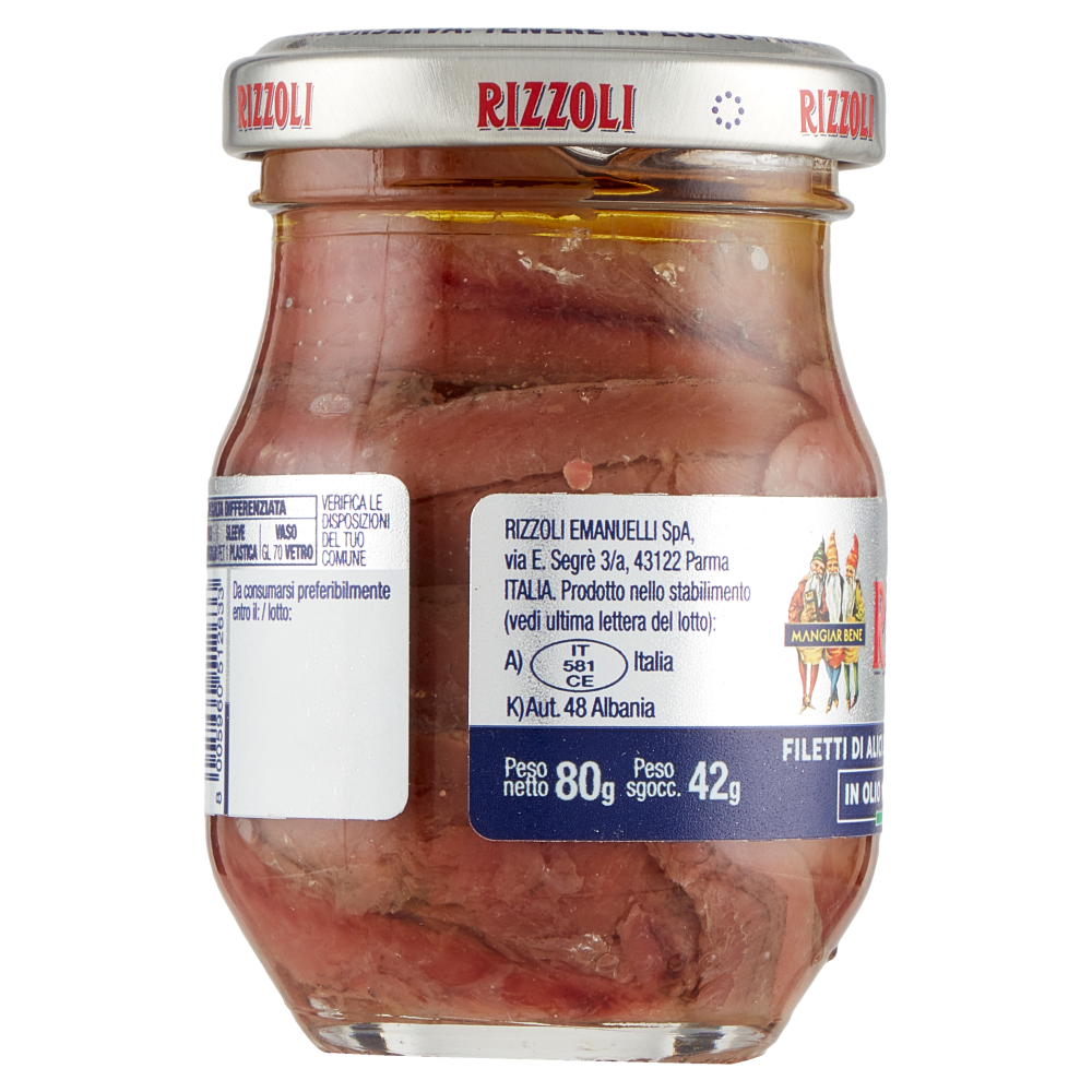Rizzoli Filetti di Alici del Mar Cantabrico in Olio 100% Italiano 80 g
