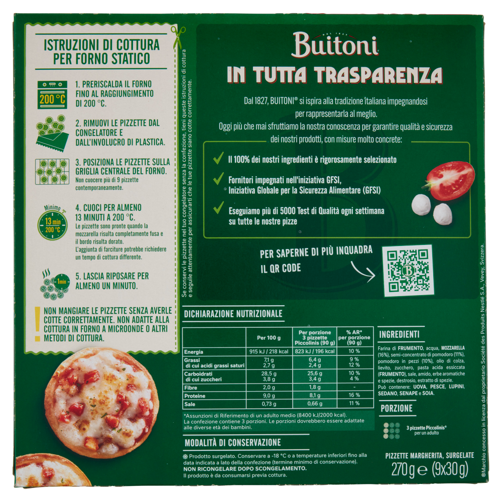 Buitoni Piccolinis Margherita Pizza surgelata 9 pizzette 270 g    