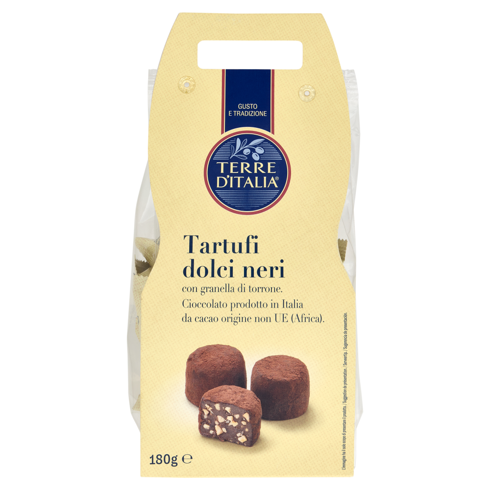 Terre d'Italia Tartufi dolci neri con granella di torrone 180 g