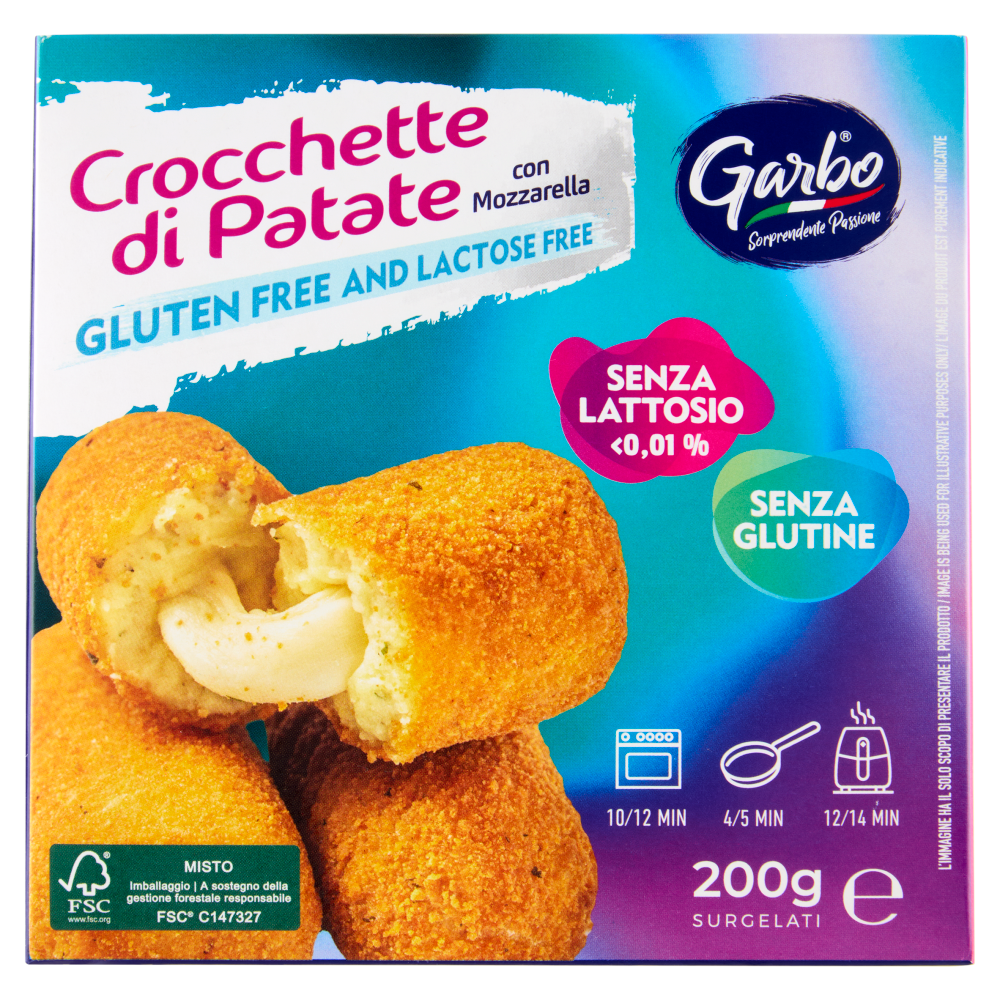 Garbo Gluten Free and Lactose Free Crocchette di Patate con Mozzarella Surgelati 200 g