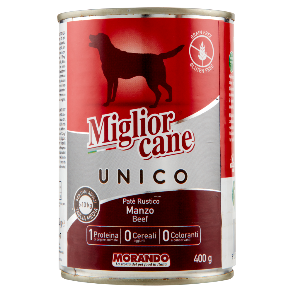 Migliorcane Unico Patè Rustico Manzo per Cani Adulti >10 kg Taglia Media 400 g