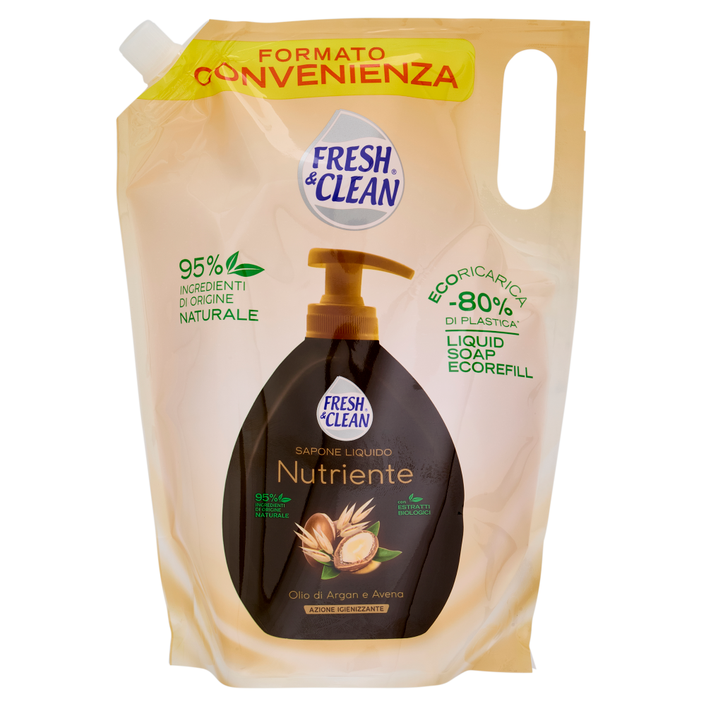 Fresh & Clean Sapone Liquido Nutriente Olio di Argan e Avena Ecoricarica 1000 ml