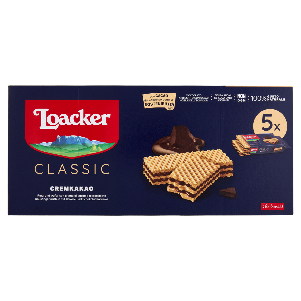 Loacker Classic Cremkakao Wafer con crema al Cioccolato e Cacao Nobile dell'Ecuador Wafers 45gx5