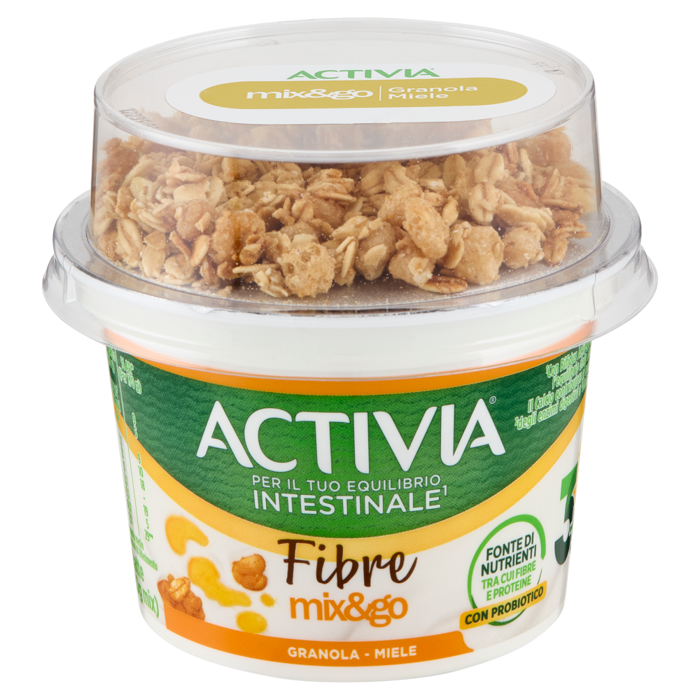 ACTIVIA Fibre Mix&Go, Yogurt Bianco, Granola con Miele, con Probiotico Bifidus 170g