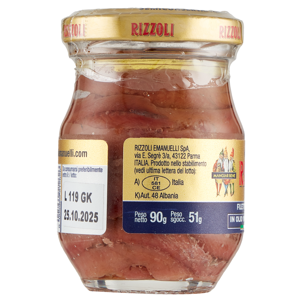 Rizzoli Filetti di Alici in Olio 100% Italiano 90 g